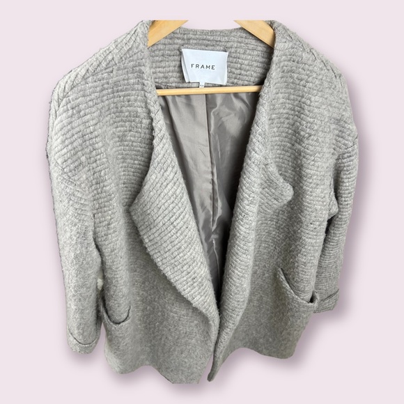 ☃️FRAME Open Knit Wool Mohair Single Breasted Sweater Shawl Collar Jacket - Picture 3 of 13